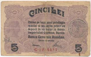 Románia / Német megszállás 1917. 5L T:III- szakadás Romania / German occupation 1917. 5 Lei C:VG tear Krause M5