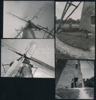 cca 1934 Halasi szélmalom, 4 db vintage fotó (három feliratozott) Kerny István (1879-1963) budapesti fotóművész hagyatékából, 5,5x5,5 cm és 8,5x6 cm között / windmill