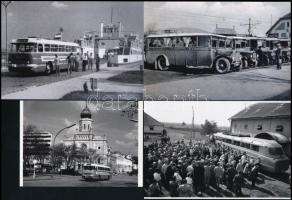 Autóbuszok tétele, 13 db fotó (nyolc mai nagyítás) + 1 db képeslap + 1 db kártyanaptár, 10x7 cm és 2...