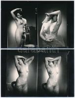 cca 1948 Demeter Károly (1892-1983) budapesti fényképész négy akt felvétele, 2 db fotópapíron, későbbi kontakt másolatok, 9x14 cm