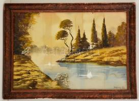 Zorkoczy jelzéssel: Hattyúk a tavon. Vegyes technika, papír, foltos, 34×49 cm