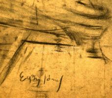 Egry jelzéssel: Beszélgetők. Szén, papír, üvegezett keretben, 50×47 cm