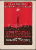 cca 1959 Aranyossy Gusztáv A vörös szikratávirászok sportünnepélye plakátjának ofszet reprintje A magyar Tanácsköztársaság plakátjai kiadványból, 34x24,5 cm