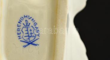 Herendi Viktória mintás leveles tálka, kézzel festett, jelzett, hibátlan, 15,5×8×4 cm