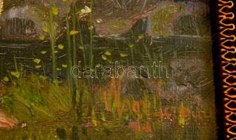 Nagy Sándor (1868-1950): Furulyázó akt háttal. Olaj, karton, üvegezett keretben, 26×16 cm