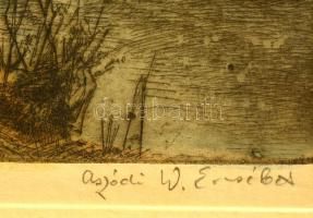 Aszódi Weil Erzsébet (1901-1976): Hulló levelek. Színezett rézkarc, papír, jelzett, 39×27 cm