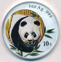 Kína 2003. 10Y Ag Panda hátoldal multicolor festett (1oz/0.999) T:PP kis festékhiány China 2003. 10 Yuan Ag Panda reverse multicolor painted (1oz/0.999) C:PP paint missing
