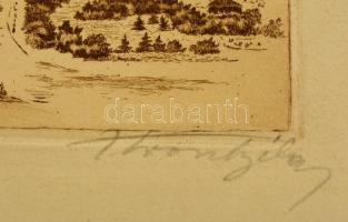 Krón Béla (1884-1965): Kilátás a Gellért-hegyről. Rézkarc, papír, jelzett, 11×15,5 cm