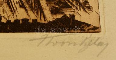 Krón Béla (1884-1965): Lánchíd. Rézkarc, papír, jelzett, 15×11 cm