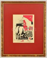 Olvashatatlan jelzéssel: Lovak. Vegyes technika, papír, üvegezett keretben, 30×23 cm