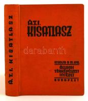 cca 1937 ÁTI kisatlasz. Földrajzi leírás, statisztikai adatok, 56 sokszínű és 155 szövegközti térkép, névmutató 30 ezer helynévvel. Bp., é.n.(1937), Magyar Királyi Állami Térképészet, VIII+176 p.+32 t.(térképek)+156+4 p. (névmutató.) Kiadói egészvászon-kötés, jó állapotban.