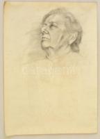 Szőnyi jelzéssel: Idős női fej. Ceruza, papír, felcsavarva, 35×40 cm