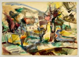 Iglay József (1905-1980): Kanyargó utcák, akvarell, papír, jelzett, 37×50 cm