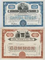 5db-os vegyes amerikai, belga és francia részvény, benne "International Telephone and Telegraph...