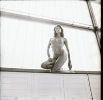 1985 Sportos hölgyek társasága, szolidan erotikus felvételek, 13 db vintage negatív, 6x6 cm