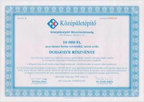 Budapest 1999. "Középületépítő Részvénytársaság" névre szóló dolgozói részvénye 10.000Ft é...