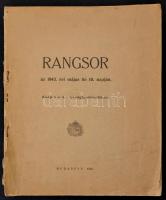 1941, 1943 Rangsor: Az igazságügyi dolgozók, bírák ügyészek rangsora. Kiadja a m. kir. Igazságügyminisztérium. Az 1943-as kötet végéből néhány lap hiányzik.