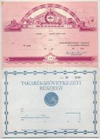 ~1970-1990. 5db részvény, kárpótlási jegy és részjegy, közte kitöltött és szárazpecséttel ellátott T...