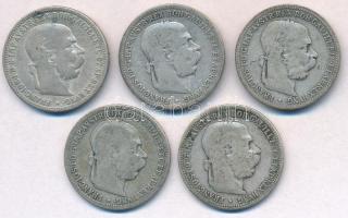 Ausztria 1893. 1K Ag "Ferenc József" (5x) T:2-,3
Austria 1893. 1 Corona "Franz Josep...