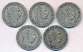 Ausztria 1894. 1K Ag "Ferenc József" (5x) T:2-,3
Austria 1894. 1 Corona "Franz Josep...