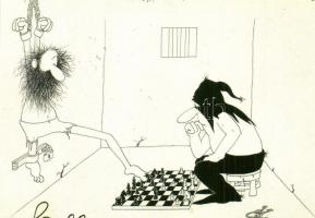 7 db modern humoros sakk karikatúra motívumlap / 7 modern humorous chess caricatures