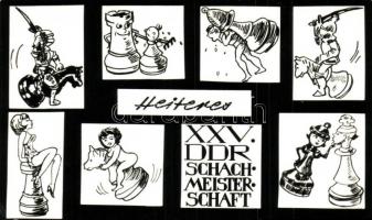 7 db modern humoros sakk karikatúra motívumlap / 7 modern humorous chess caricatures