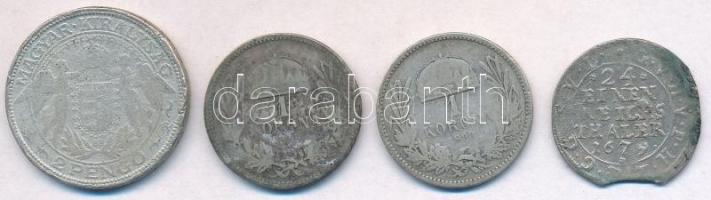 4db-os vegyes magyar és külföldi rossz tartású ezüstpénz tétel T:3,3- 4pcs of various silver coins in bad condition C:F,VG