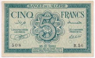 Algéria 1942. 5Fr T:II-,III Algeria 1942. 5 Francs C:VF,F Krause 91