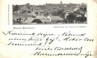 1900 Budapest XXII. Budafok, Kálvária-hegy és a Péter-Pál kápolna. Hantzmann Ferenc kiadása (sérült szélek / damaged edges)