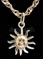 Ezüst(Ag) csavart nyaklánc, nap alakú függővel, jelzett, h: 42 cm, d: 1,6 cm, nettó: 6,6 g