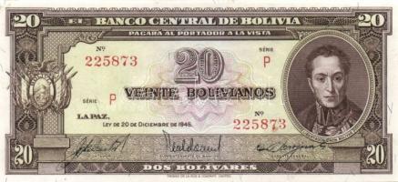 Bolívia 1945. 20B 2db klf aláírással T:I