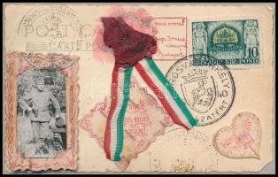 1940 Marosvásárhely, Targu Mures; Fő tér, tábori posta lap az erdélyi bevonulásról, rajta kis katona...