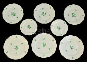 Herendi virág mintás süteményes tányérok ( 8db), kézzel festett, jelzett, hibátlan, d: 15-19 cm
