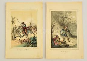 cca 1850 2 db vadászjelenetet ábrázoló színes litográfia / 2 lithographic illustrations of a hunt 16x24 cm