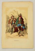 cca 1850 Calabriai népviseletet ábrázoló színes litográfia / Calabrian folkwear Italy lithographic illustration 16x24 cm