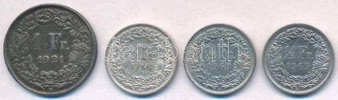 Svájc 1921. 1Fr Ag + 1956. 1/2Fr Ag + 1969. 1/2Fr Cu-Ni (2x) T:2 patina Switzerland 1921. 1 Franc Ag + 1956. 1/2 Franc Ag + 1969. 1/2 Franc Cu-Ni (2x) C:XF