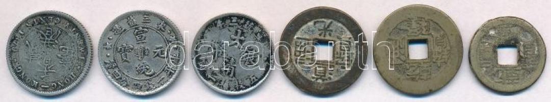 Kína ~1800-1900. 6xklf fémpénz, az ezüstök modern hamisítványok T:2,2- China ~1800-1900. 6xdiff coins, the silver pieces are modern fakes C:XF,VF