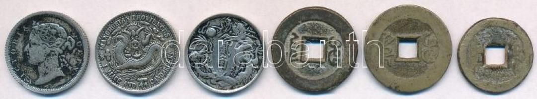 Kína ~1800-1900. 6xklf fémpénz, az ezüstök modern hamisítványok T:2,2-
China ~1800-1900. 6xdiff coi...