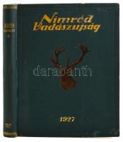 1927 a Nimród vadászújság 15. évfolyama, egybekötve, érdekes írásokkal, kissé kopott vászonkötésben