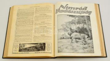 1927 a Nimród vadászújság 15. évfolyama, egybekötve, érdekes írásokkal, kissé kopott vászonkötésben