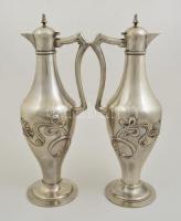 Ezüst (Ag.) szecessziós karafa pár (2 db), jelzett, mesterjeggyel, monogrammal, m:36 cm (2×), nettó:...