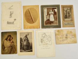 cca 1870-1900 8 db vegyes papírrégiség. Metszetek, rajzok, fényképek