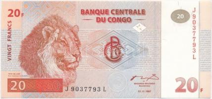 Kongó 1997 (1998). 20Fr T:I- Congo 1997 (1988). 20 Francs C:AU Krause 88