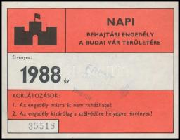 1988 A budai Vár területére szóló napi behajtási engedély