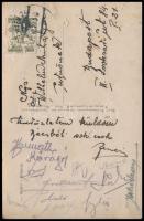 1929 az Újpest játékosainak (Kővágó, Avar, Ströck, stb.) aláírásai levelezőlapon