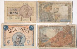 Franciaország 1922. 1Fr + 2Fr + 1942. 20Fr + 1945. 10Fr T:III,III-,IV France 1922. 1 Franc + 2 Francs + 1942. 20 Francs + 1945. 10 Francs C:F,VG,G