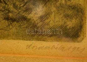 Korda Béla (1899-1972): Mazeppa. Rézkarc, papír, jelzett, üvegezett keretben, 15×20 cm