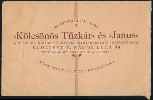 cca 1920-1940 Kölcsönös Tűzkár és Janus, és Janus biztosítási intézetek borítékjai, 4 db, az egyik szakadt, sérült, bejegyzésekkel