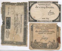 Franciaország 1793. 50s + 5L + 25L Assignata T:III-,IV ragasztott France 1793. 50 Sols + 5 Liveres + 25 Livres Assignata C:VG,G sticked