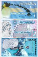 Antarktisz 2007. 1$ + 2$ + Galapagos-szigetek 2009. 500S mindhárom fantázia bankjegy T:I Antarctica 2007. 1 Dollar + 2 Dollars + Galapagos Islands 2009. 500 Sucres all three are fantasy banknotes C:UNC